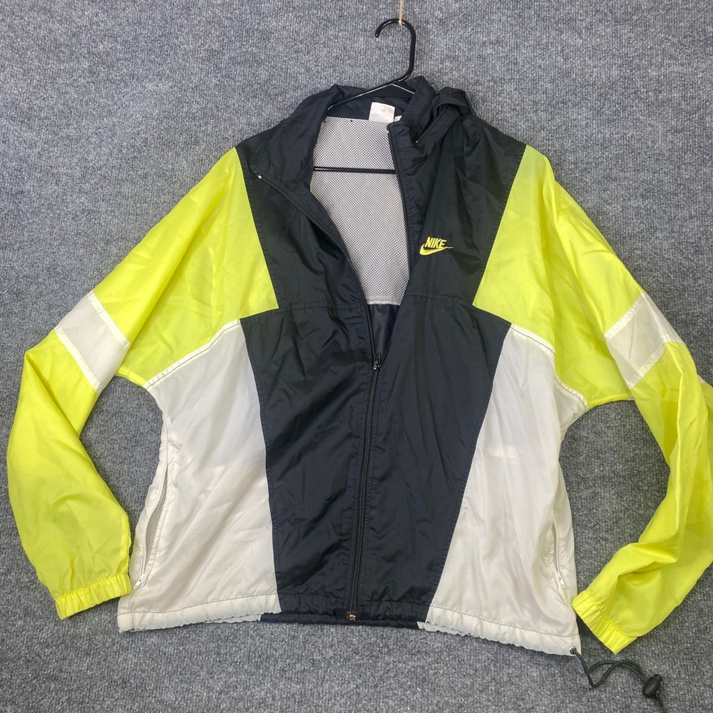 VTG 90s Nike Windbreaker Jacket Mens Medium Black White Neon Yellow Colorblock